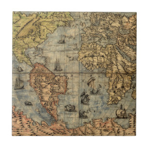 Azulejo De Cerâmica 1565 Mapa Antigo do Mundo de Forlani Cartografia V