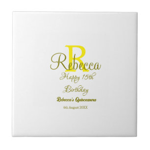 Azulejo De Cerâmica 15 Feliz Aniversário Amarelo Apelido Monograma Mod