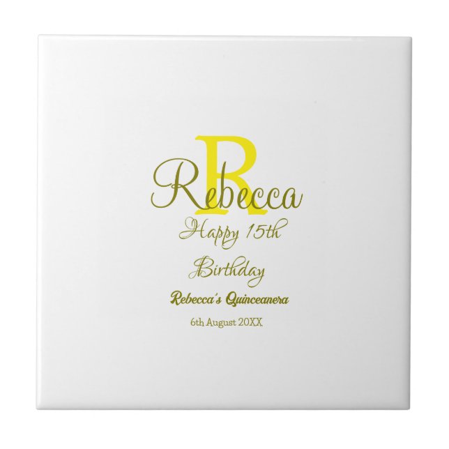 Azulejo De Cerâmica 15 Feliz Aniversário Amarelo Apelido Monograma Mod (Frente)
