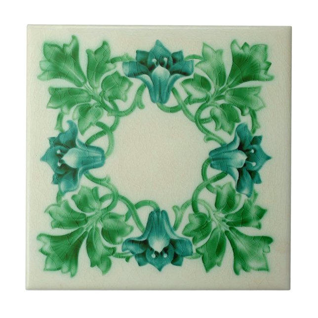 Azulejo De Cerâmica 1910 Pilkington Art Nouveau Floral Wreath Repro (Frente)