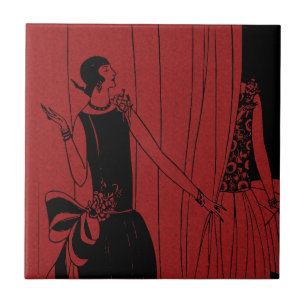 Azulejo De Cerâmica 1920 Art Deco Fashion Show Red Model