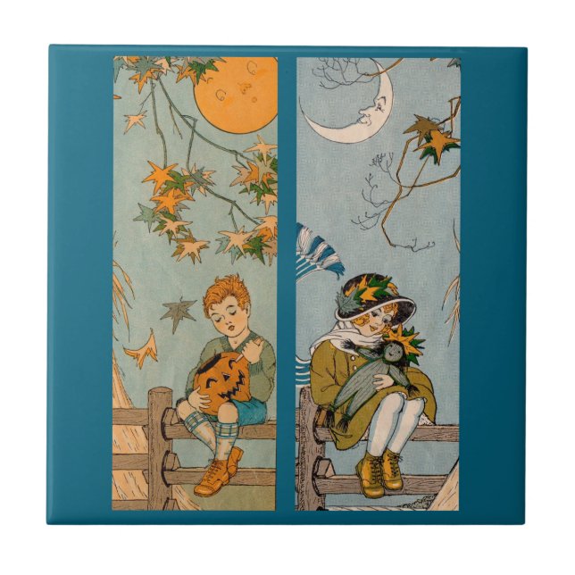 Azulejo De Cerâmica 1920 e garota no outono (Frente)