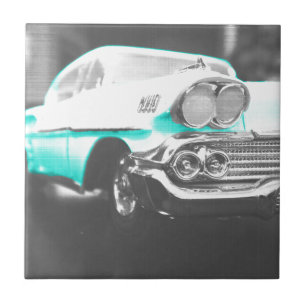 Azulejo De Cerâmica 1958 Chevy Impala - carro clássico azul brilhante