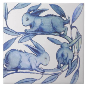 Azulejo De Cerâmica 1 de 2 Repro Wm De Morgan Running Rabbits (Direita