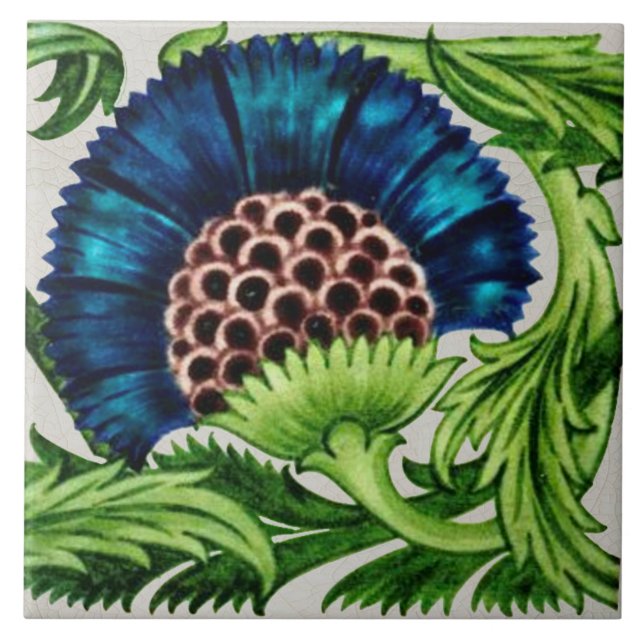 Azulejo De Cerâmica 1 de Par de Repro Antique De Morgan Blue Floral (Frente)