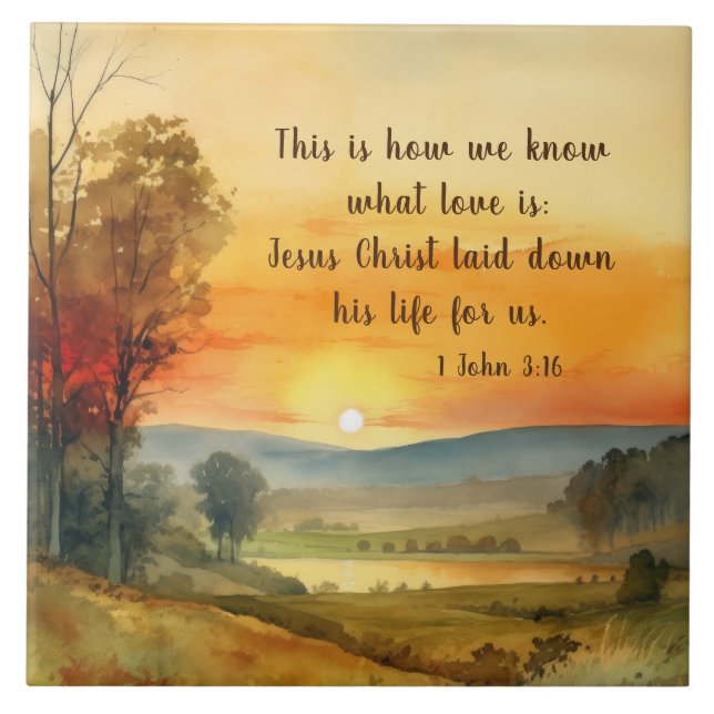 Azulejo De Cerâmica 1 João 3:16 Jesus pôs sua vida para nós Bíblia (Frente)