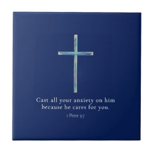 Azulejo De Cerâmica 1 Pedro 5:7 Cruz Minimalista