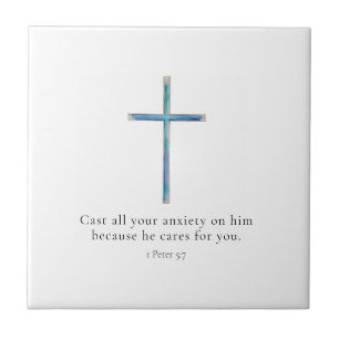Azulejo De Cerâmica 1 Pedro 5:7 Cruz Minimalista