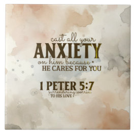 Azulejo De Cerâmica 1 Peter 5:7 Caste a sua ansiedade na Bíblia dele V