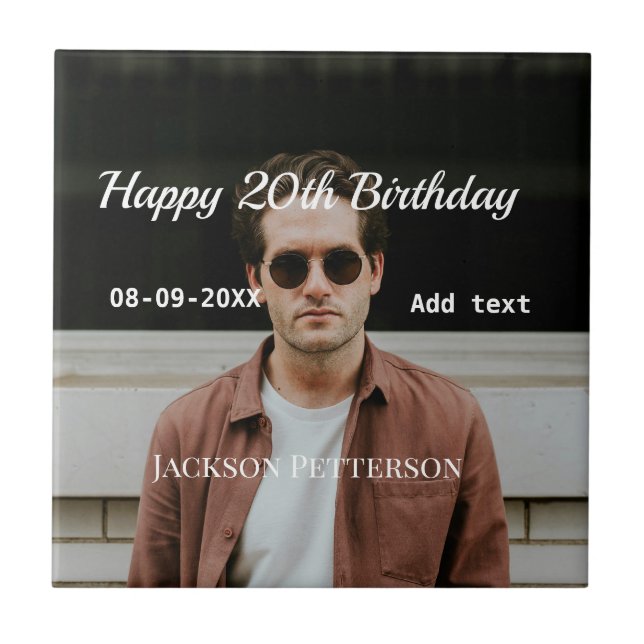 Azulejo De Cerâmica 20 de feliz simples data add name mod (Frente)