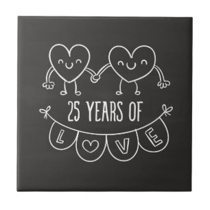 Azulejo De Cerâmica 25 Anniversário Gift Chalk Hearts
