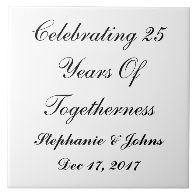 Azulejo De Cerâmica 25 Silver Casamento Aniversário 25 Personalizado (Frente)