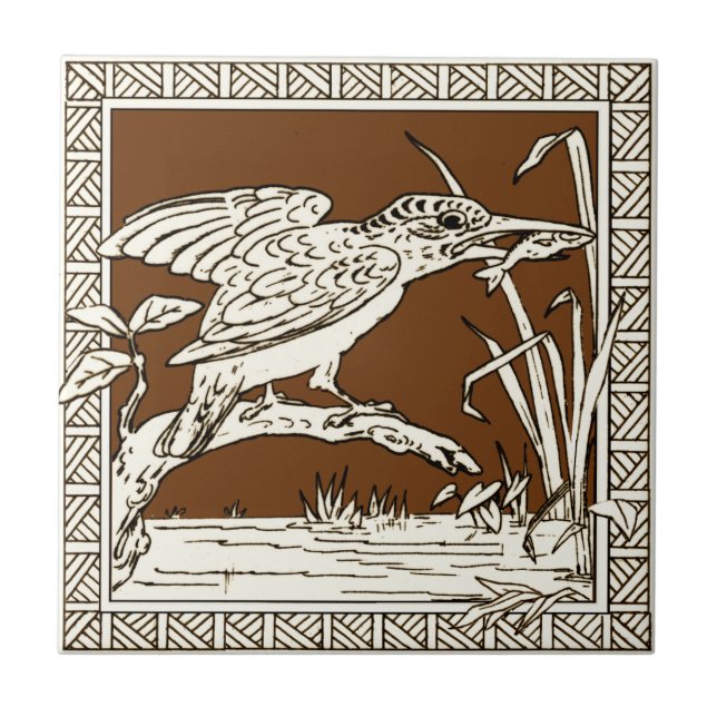 Azulejo De Cerâmica 2 de 12 Repro 1880s Minton Mocha Bird Series (Frente)