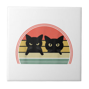 Azulejo De Cerâmica 2 Gatos Pretos Purgando Vintage Retro Cat Animal L