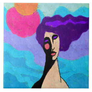 Azulejo De Cerâmica 2 Suns Abstrato Digital Painting de Mulher