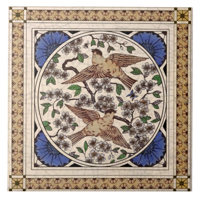 Azulejo De Cerâmica 2die4 Aves Vitorianas Foguetes e Insetos Reproduçã (Frente)