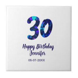 Azulejo De Cerâmica 30th birthday add name date year blue sparkle 