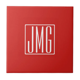Azulejo De Cerâmica 3 iniciais Monograma Vermelho e Branco (ou cor d