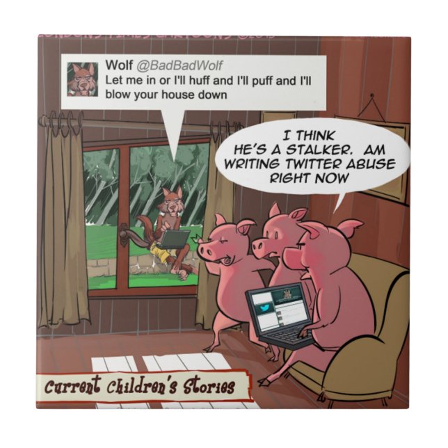 Azulejo De Cerâmica 3 Pequenos Porcos Economizados Nas Redes Sociais (Frente)