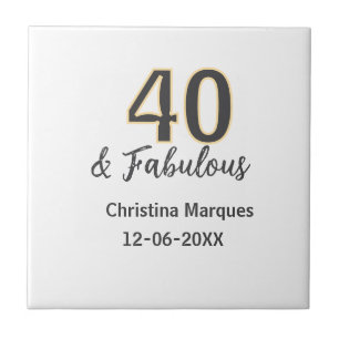 Azulejo De Cerâmica 40 & fabuloso cinza amarelo calligraphy aniversári