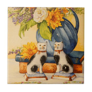 Azulejo De Cerâmica 4776 gatos da porcelana com jarro azul
