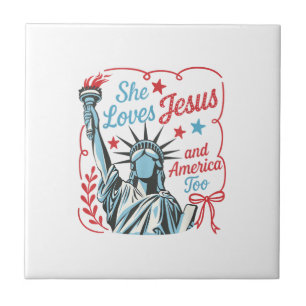 Azulejo De Cerâmica 4 de Julho Ela Ama Jesus e a América Também Cristo