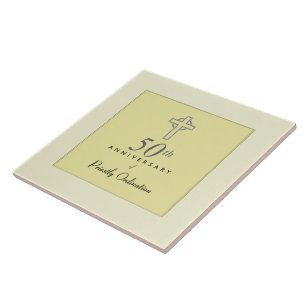 Azulejo De Cerâmica 50º aniversário do Padre com a Cruz Embriagada