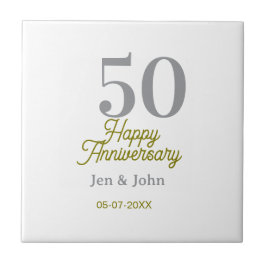 Azulejo De Cerâmica 50th happy anniversary name date silver gold date 