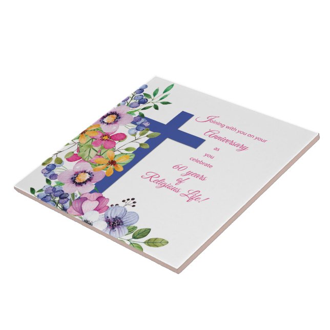 Azulejo De Cerâmica 60º Aniversário, freira, Cruz de Vida Religiosa (Lateral)