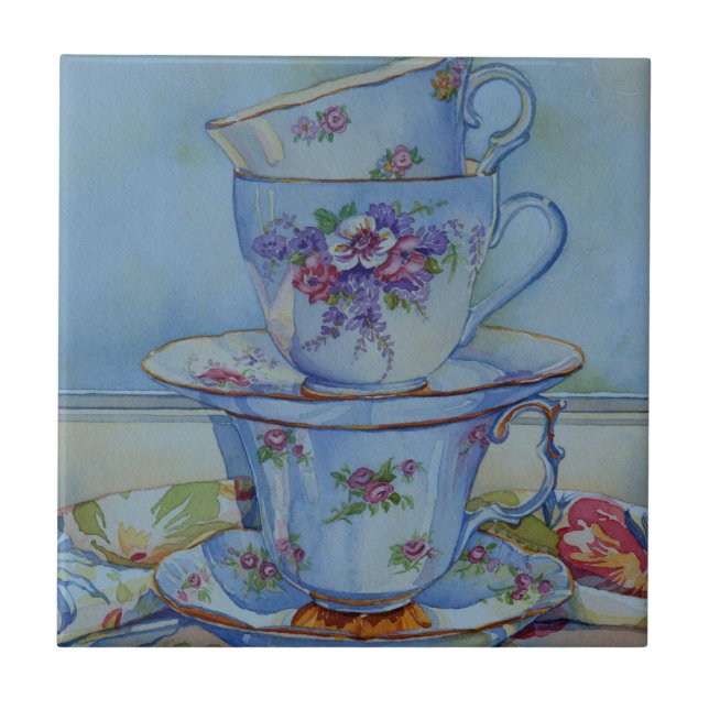 Azulejo De Cerâmica 6487 Teacups florais (Frente)
