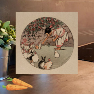 Azulejo De Cerâmica 6" Coelhos Vintage Elegantes Art Cottagecore