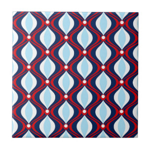 Azulejo De Cerâmica 70s vermelho, branco, & azul retro