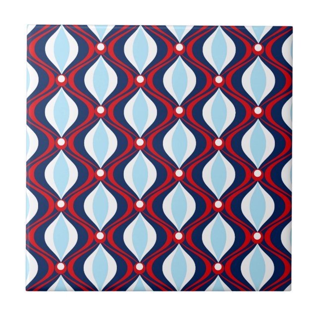 Azulejo De Cerâmica 70s vermelho, branco, & azul retro (Frente)