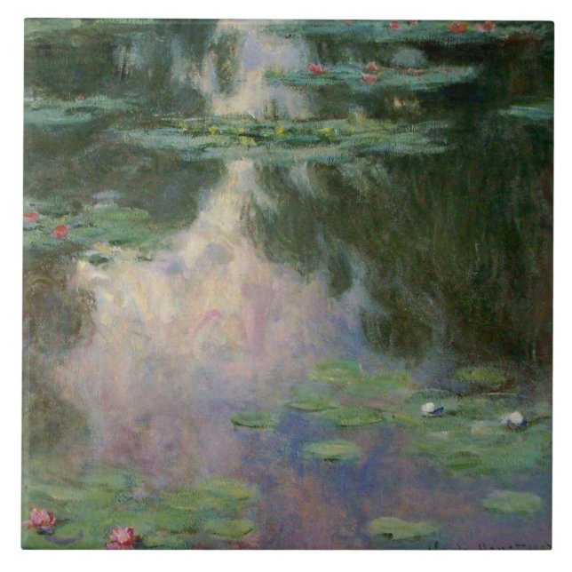 Azulejo De Cerâmica A ÁGUA ESTÁ EM PINK VERDE POND, por Claude Monet (Frente)