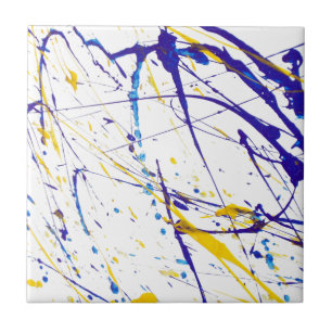 Azulejo De Cerâmica A aguarela amarela azul moderna splatters o teste
