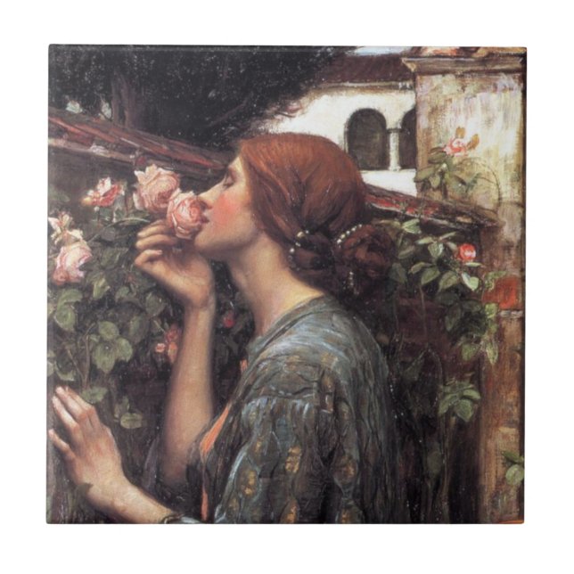 Azulejo De Cerâmica A Alma da Rosa (por John William Waterhouse) (Frente)