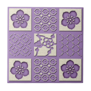 Azulejo De Cerâmica A ameixa verificada japonês do teste padrão de