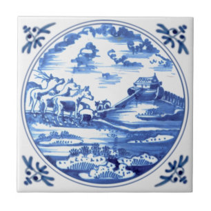 Azulejo De Cerâmica A Arca de Noé Delft Blue Bíblia Story Antique Repr