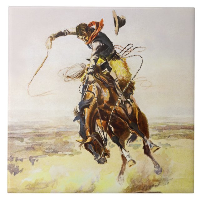 Azulejo De Cerâmica "A Bad Hoss" de Charles M Russell (Frente)