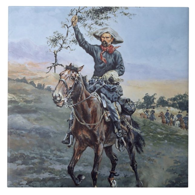 Azulejo De Cerâmica "A Bandeira da Paz" por Frederic Remington (Frente)