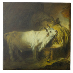 Azulejo De Cerâmica A Bull branca no estável (óleo em canvas)
