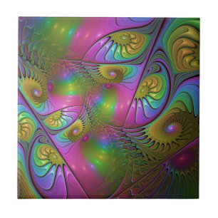 Azulejo De Cerâmica A Colorida Arte Fractal Abstrata Alucinante Lumino