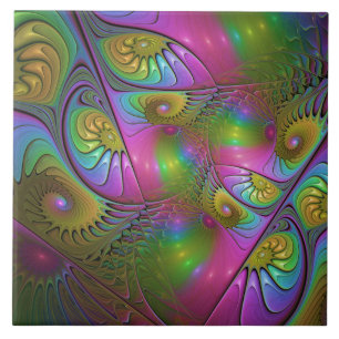 Azulejo De Cerâmica A Colorida Arte Fractal Abstrata Alucinante Lumino