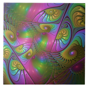 Azulejo De Cerâmica A Colorida Arte Fractal Abstrata Trippy Luminosa
