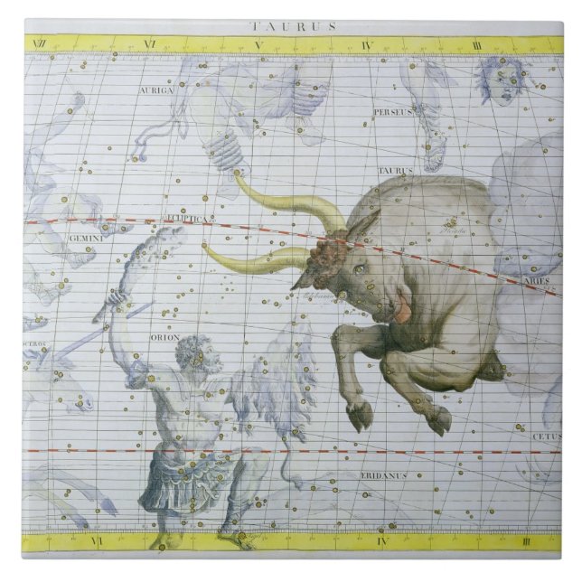 Azulejo De Cerâmica A constelação de Taurus, chapeia 2 'do atlas Coele (Frente)