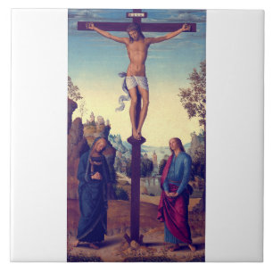 Azulejo De Cerâmica A Crucificação com a Virgem por Pietro Perugino