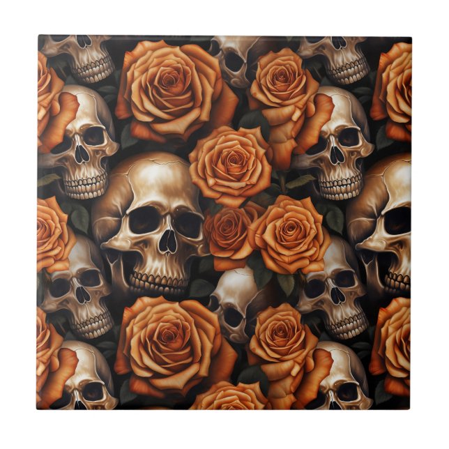 Azulejo De Cerâmica A Design 9 da Série Skull e Rosa (Frente)
