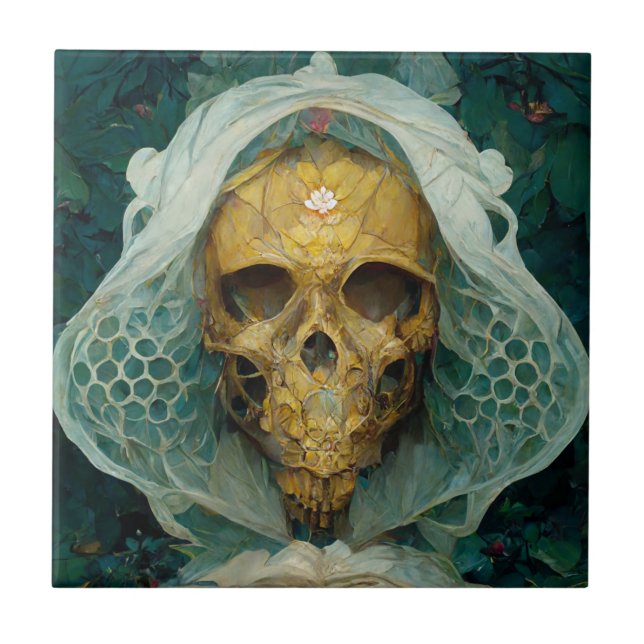 Azulejo De Cerâmica A Drone Bee Skull Fantasy Sci-Fi (Frente)