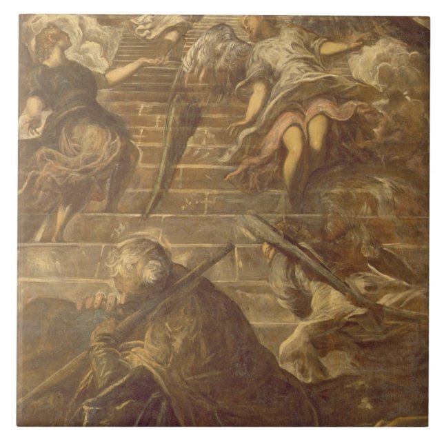 Azulejo De Cerâmica A escada de Jacob (óleo em canvas) (Frente)