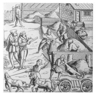 Azulejo De Cerâmica A extração dos metais, após um woodcut 'em Cosm